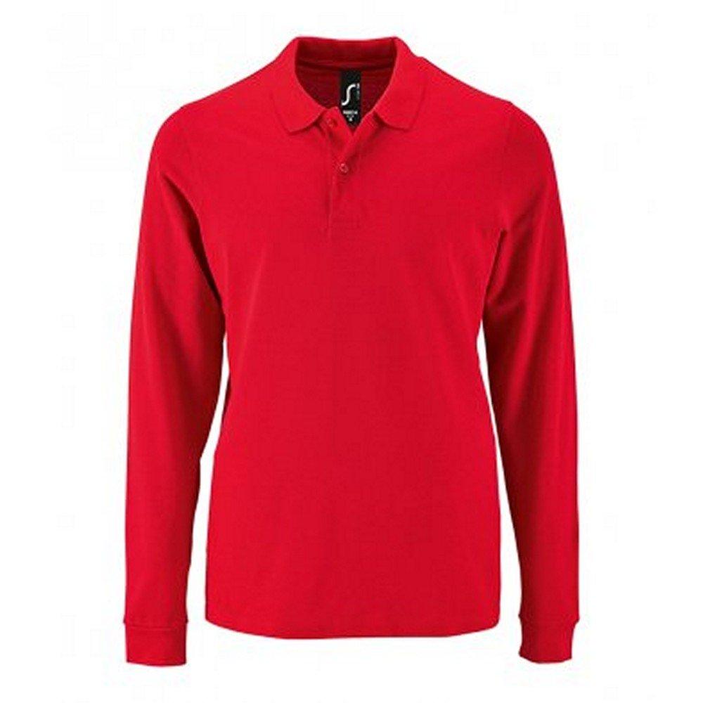Image of Perfect Langarm Pique Polohemd Herren Rot Bunt L