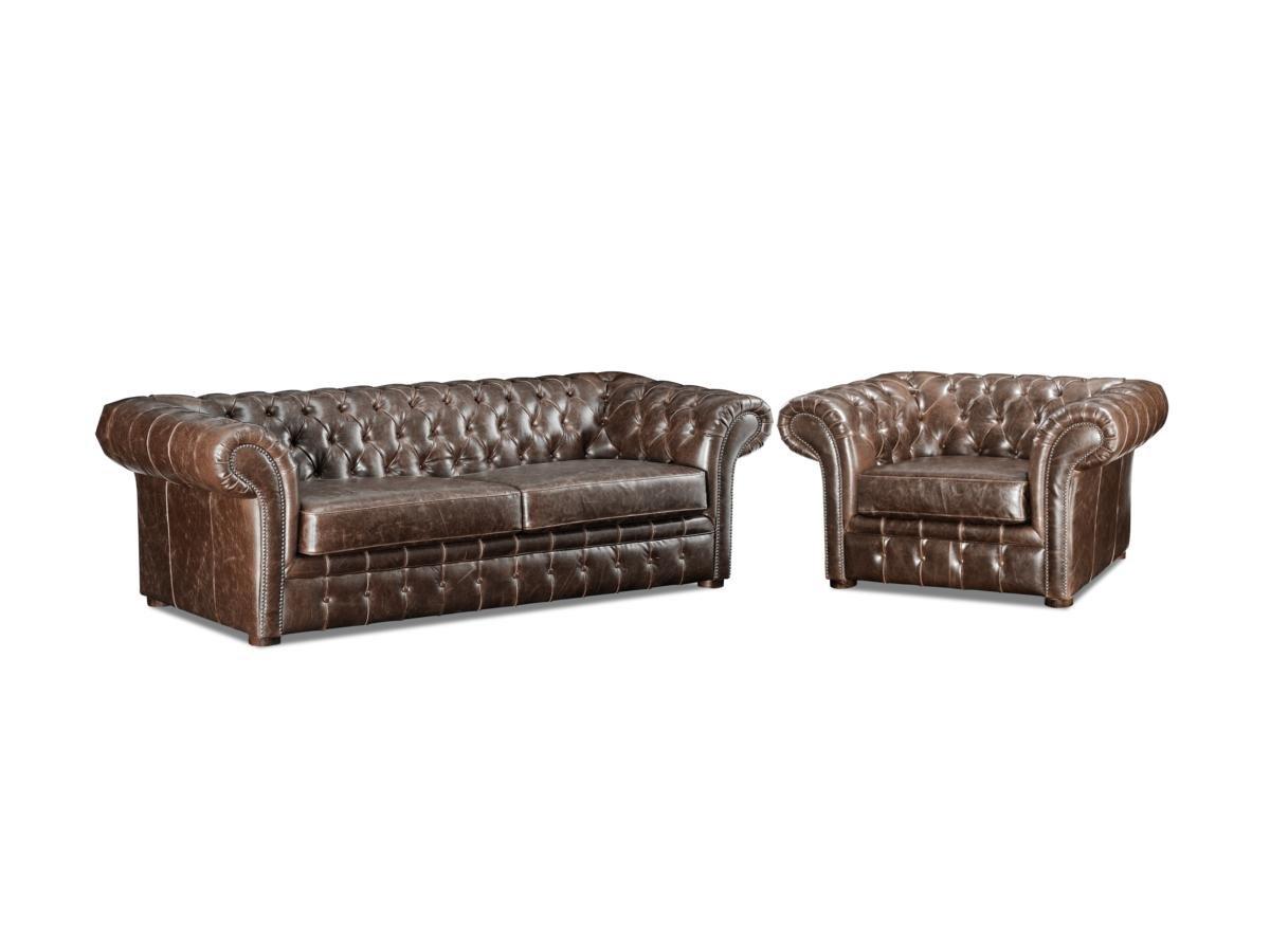 Vente-unique Chesterfield Garnitur 3+1 CLOTAIRE Vintage Leder  