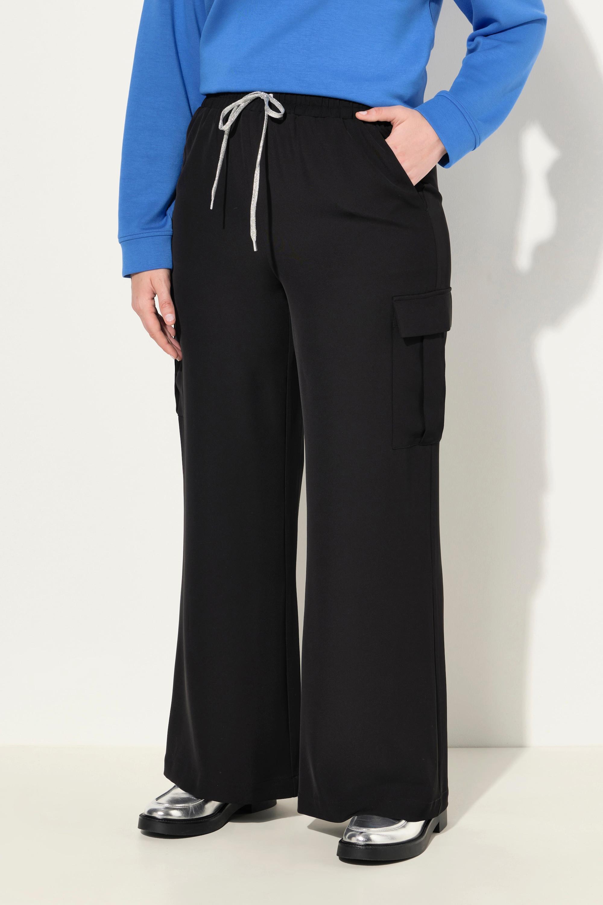 Ulla Popken  Pantalon cargo jambe droite, poches cargo et taille élastique 