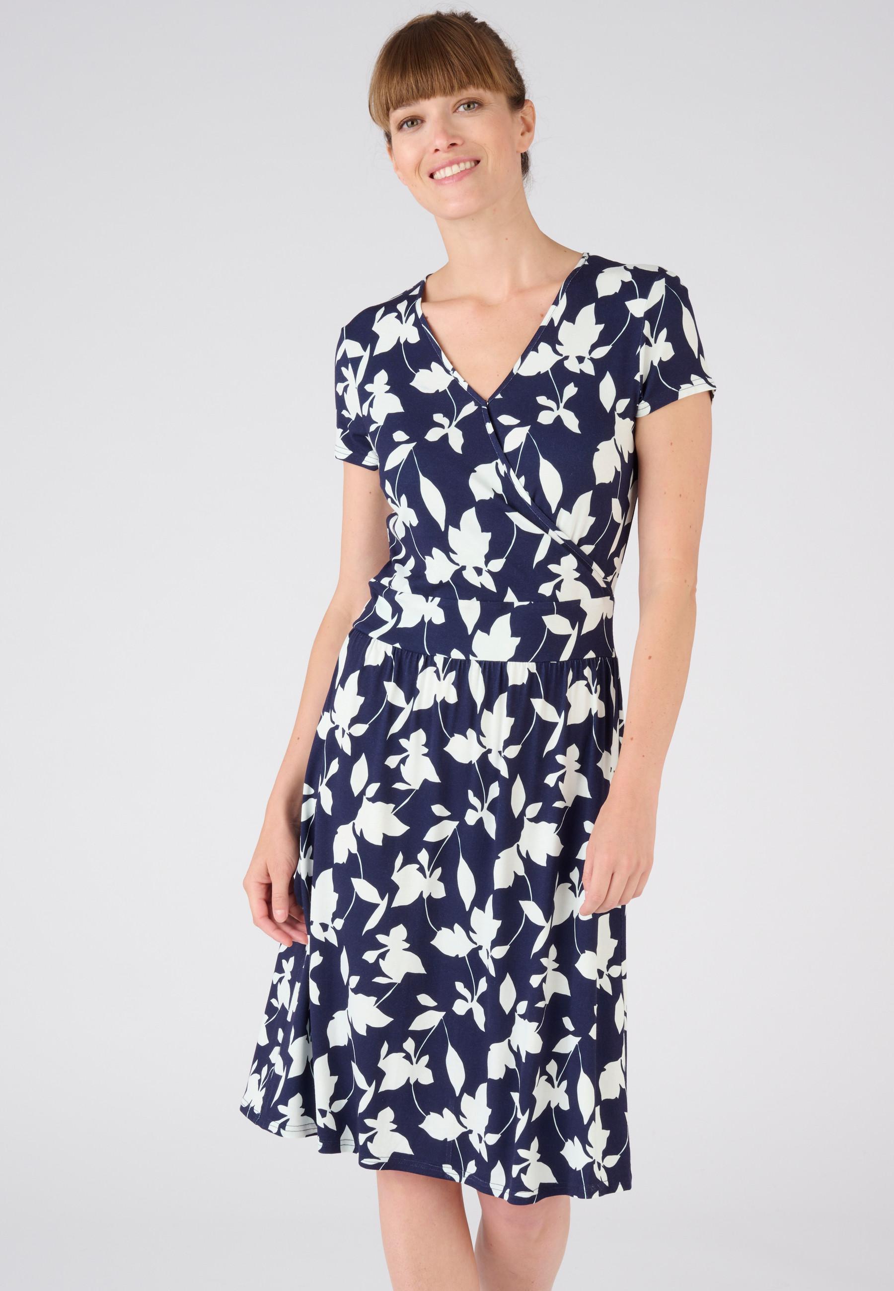 Image of Kleid In Wickeloptik, Flacher Tailleneinsatz, V-ausschnitt. Damen Blau 54