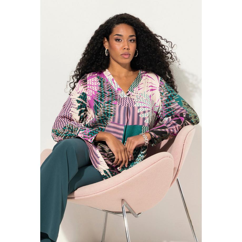 Ulla Popken Blusenshirt Blüten A-Linie V-Ausschnitt Langarm  