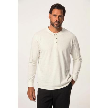 JP1880  Henley, Langarm, Strukturjersey, Rundhals, Knopfleiste 