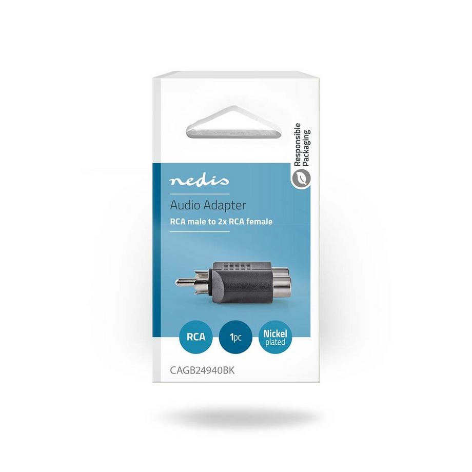 Nedis  Subwoofer-Adapter | RCA-Stecker | 2x RCA-Buchse | Vernickelt | Gerade | ABS | Schwarz | 1 Stk. | Box 