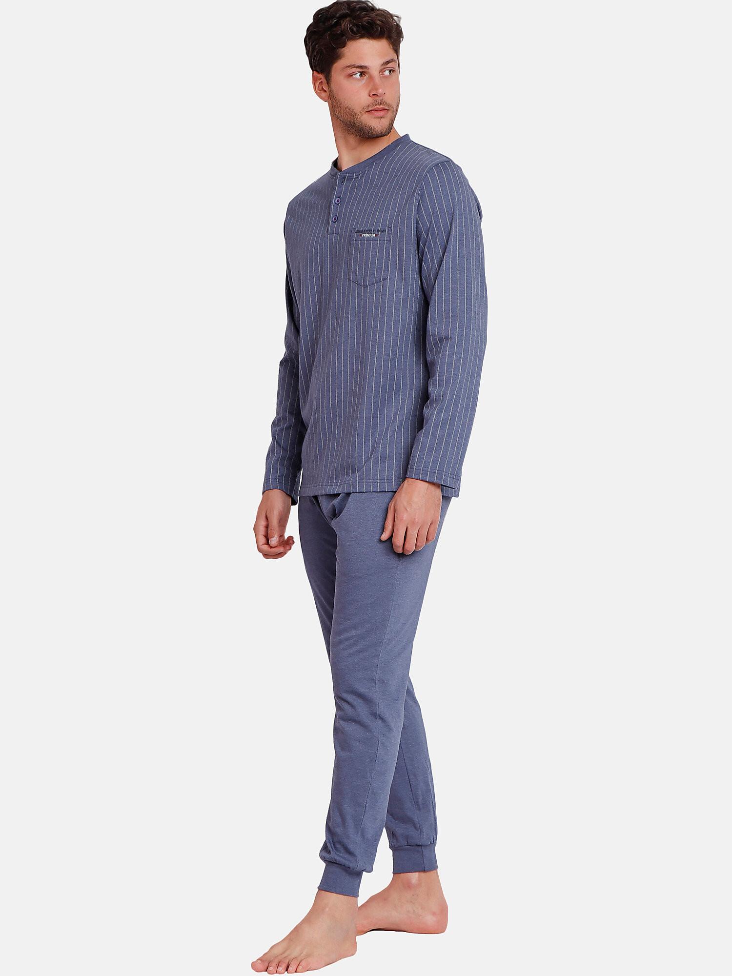 Admas  Pyjama tenue pantalon polo manches longues Blue Premium 