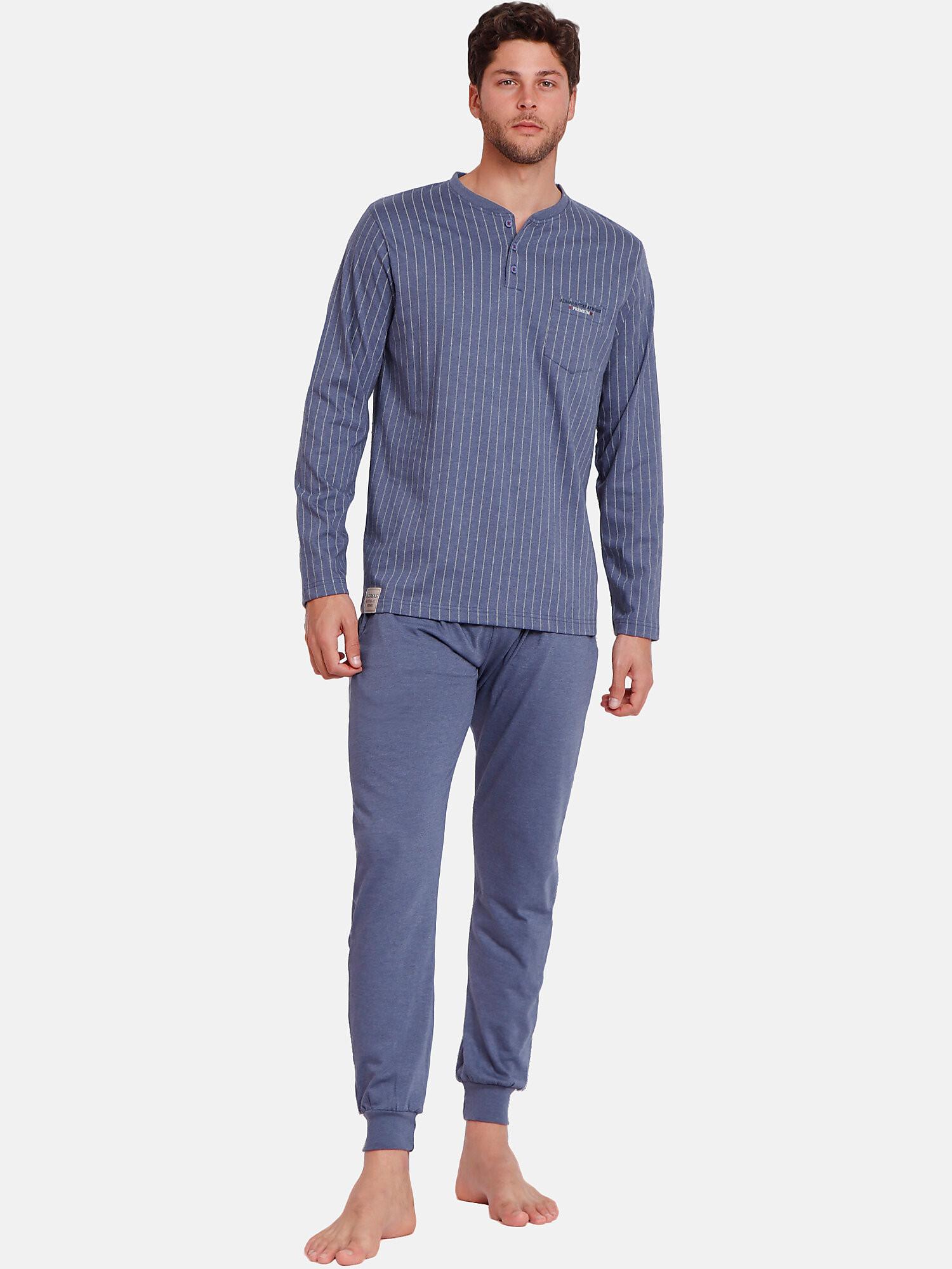 Admas  Pyjama tenue pantalon polo manches longues Blue Premium 