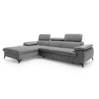 PASCAL MORABITO Ecksofa mit Schlaffunktion - Ecke links - Samt - Hellgrau - SAMARA von PASCAL MORABITO  