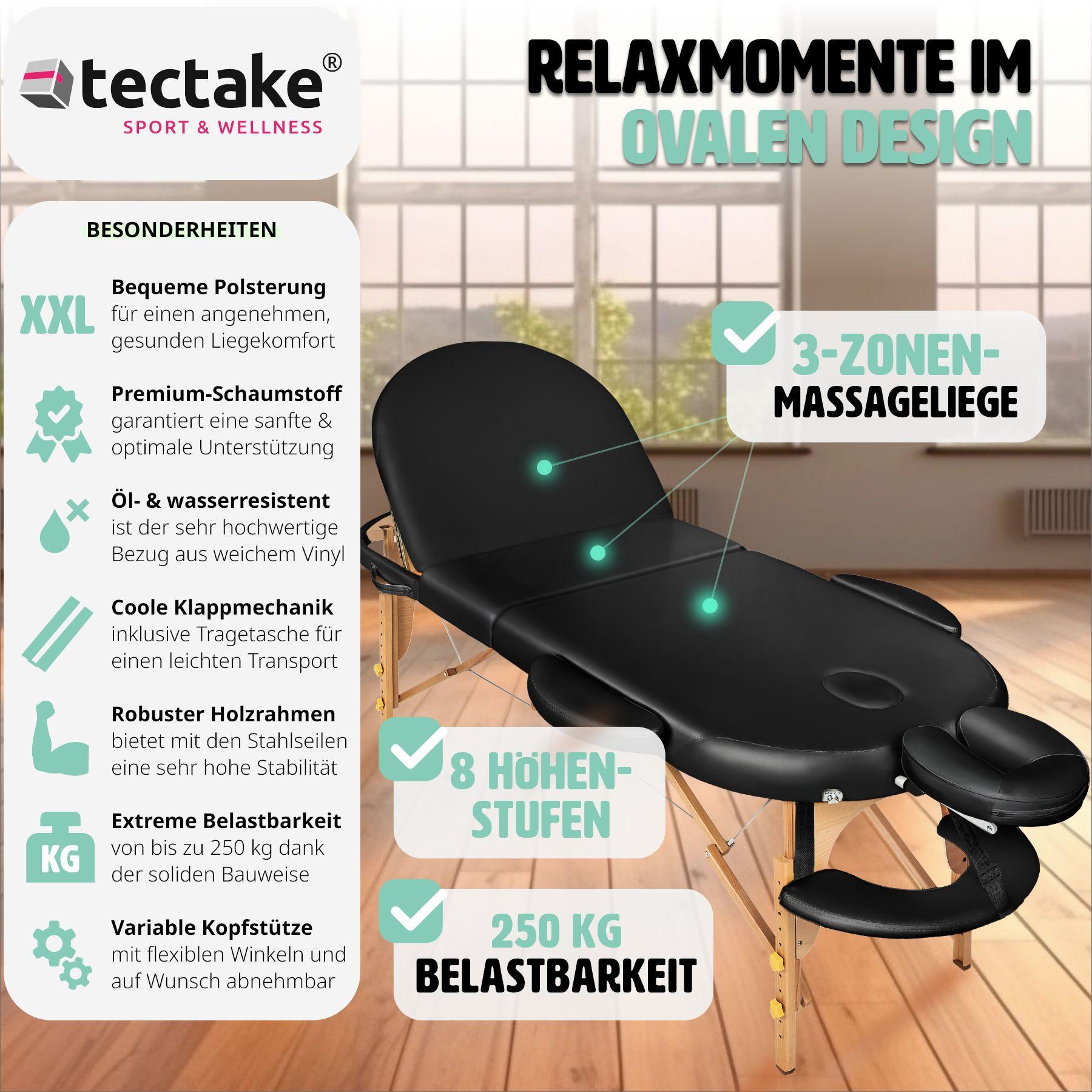 Tectake Table de massage Sawsan 3 zones avec rembourrage de 5cm et châssis en bois  