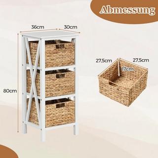Northix 4-stufiger Nachttisch mit 3 Seegraskörben & X-Design Schmaler Beistelltisch 36 x 30 x 80 cm Weiß  