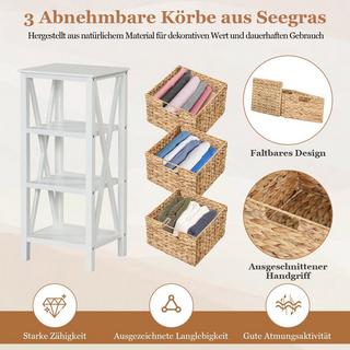 Northix 4-stufiger Nachttisch mit 3 Seegraskörben & X-Design Schmaler Beistelltisch 36 x 30 x 80 cm Weiß  