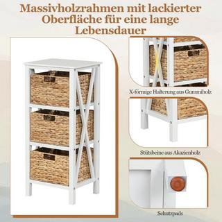 Northix 4-stufiger Nachttisch mit 3 Seegraskörben & X-Design Schmaler Beistelltisch 36 x 30 x 80 cm Weiß  