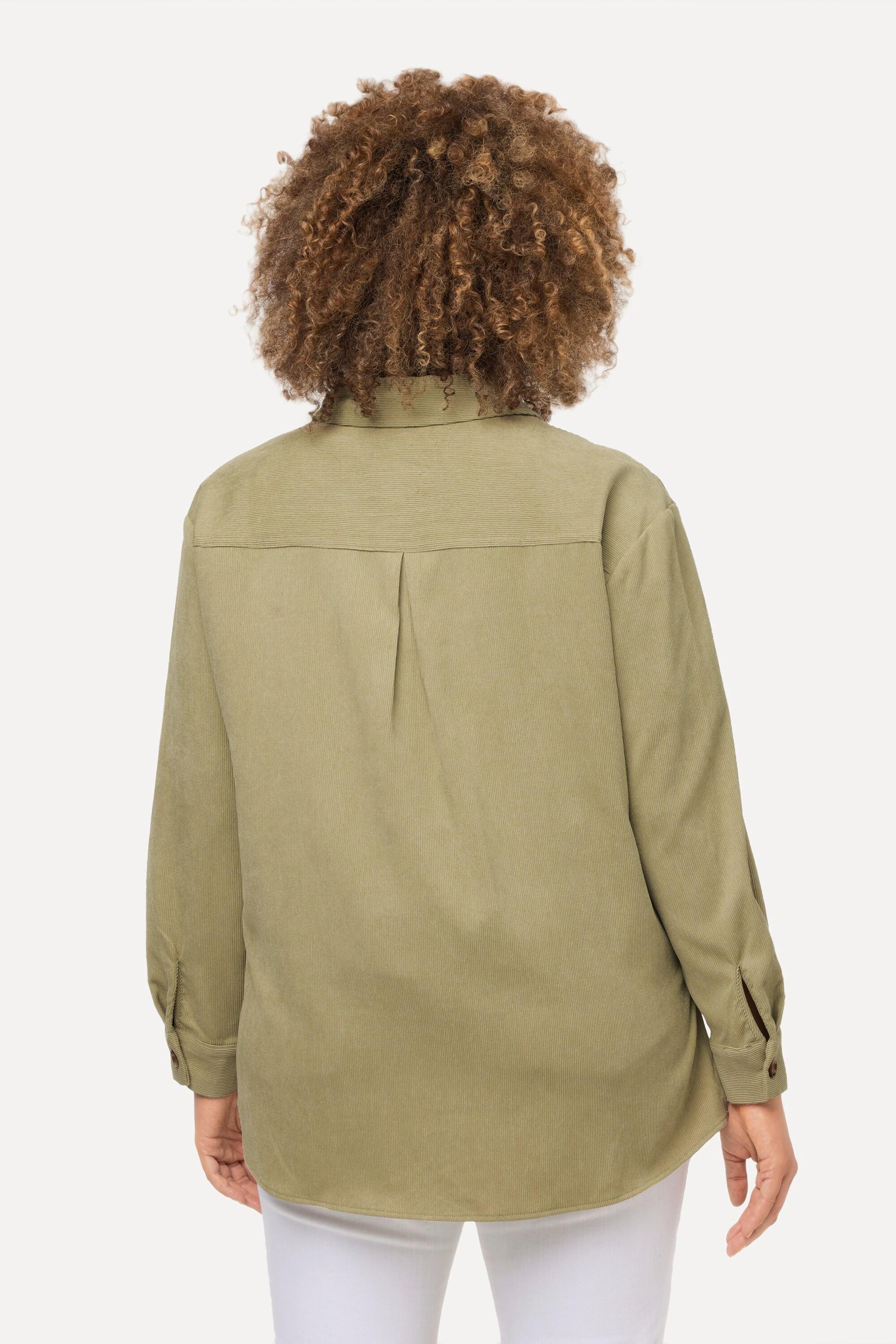 Ulla Popken  Blusa dal taglio oversize in velluto a coste con collo da camicia e maniche lunghe 