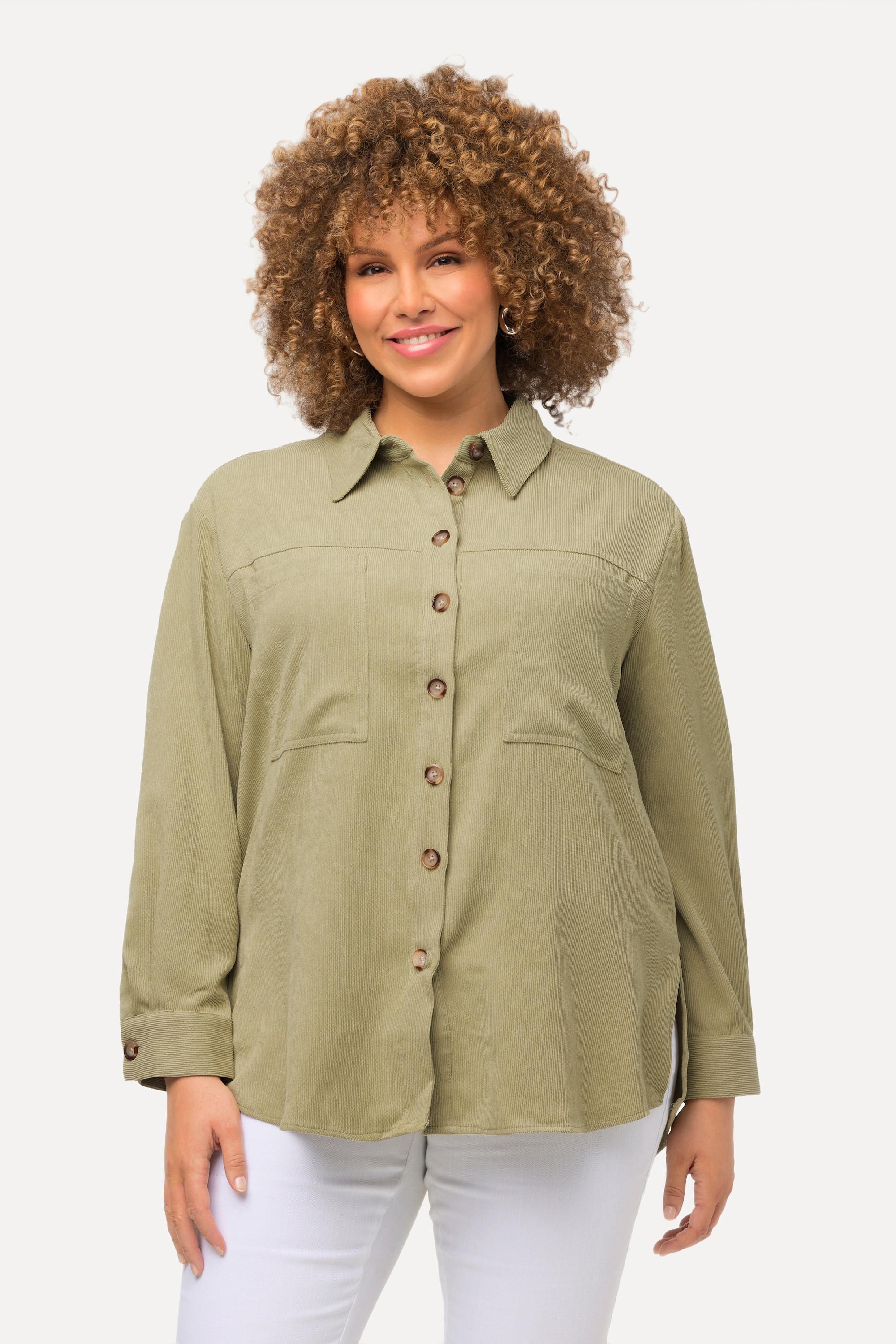 Ulla Popken  Blusa dal taglio oversize in velluto a coste con collo da camicia e maniche lunghe 