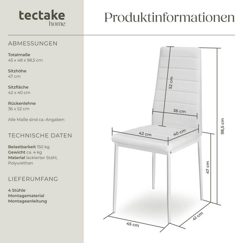 Tectake Lot de chaises avec surpiqûre  