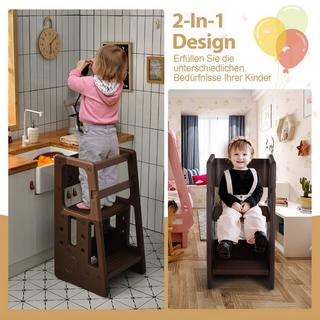 Northio Tabouret de cuisine pour enfants avec double rampe de sécurité, tabouret pour tout-petits, 46,5 x 46,5 x 90 cm, marron  