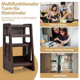 Northio Tabouret de cuisine pour enfants avec double rampe de sécurité, tabouret pour tout-petits, 46,5 x 46,5 x 90 cm, marron  