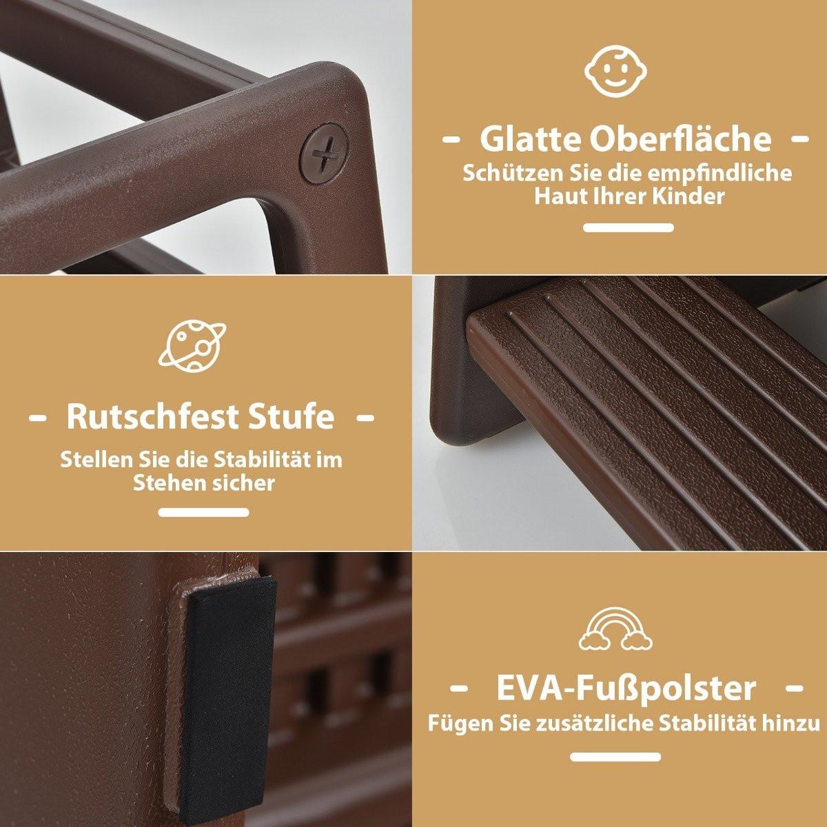 Northio Tabouret de cuisine pour enfants avec double rampe de sécurité, tabouret pour tout-petits, 46,5 x 46,5 x 90 cm, marron  