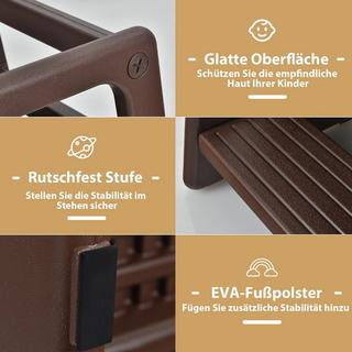 Northio Tabouret de cuisine pour enfants avec double rampe de sécurité, tabouret pour tout-petits, 46,5 x 46,5 x 90 cm, marron  