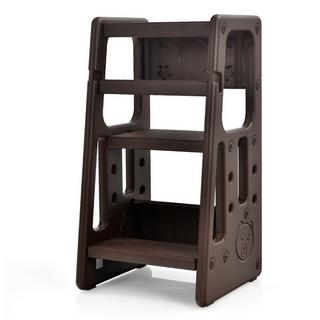 Northio Tabouret de cuisine pour enfants avec double rampe de sécurité, tabouret pour tout-petits, 46,5 x 46,5 x 90 cm, marron  