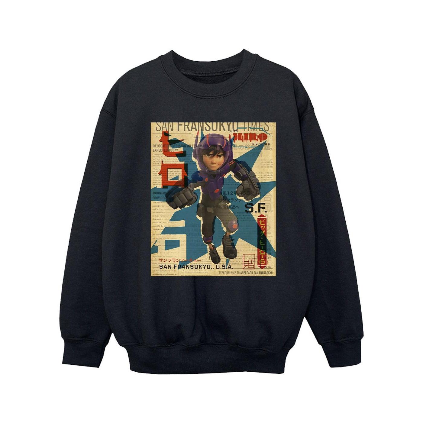 Image of Big Hero 6 Baymax Hiro Newspaper Sweatshirt Mädchen Schwarz 140/146