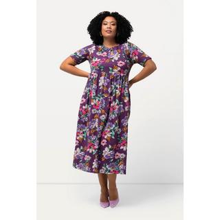 Ulla Popken  Jerseykleid, Blüten, A-Linie, Rundhals, Halbarm 