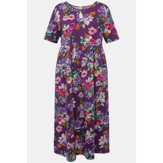 Ulla Popken  Jerseykleid, Blüten, A-Linie, Rundhals, Halbarm 