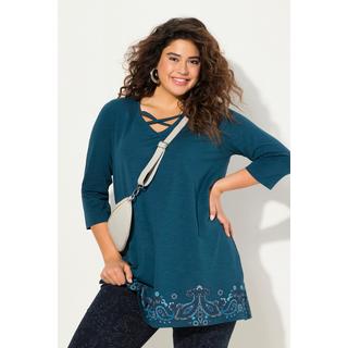 Ulla Popken  Longshirt, Bordürendruck, A-Linie, V-Ausschnitt, 3/4-Arm 