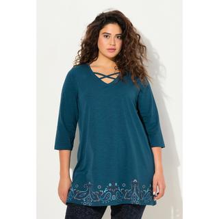 Ulla Popken  Longshirt, Bordürendruck, A-Linie, V-Ausschnitt, 3/4-Arm 