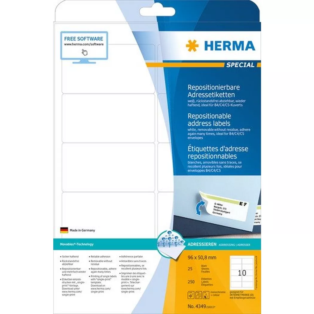 HERMA – Etiketten SPECIAL 96×50.8mm 4349 weiss,non-perm. 250 St./25 Bl., One Size