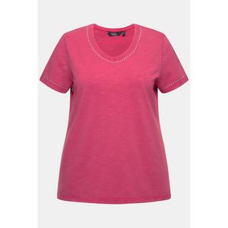 Ulla Popken  T-Shirt, cold dyed, Ziernieten, V-Ausschnitt, Halbarm 