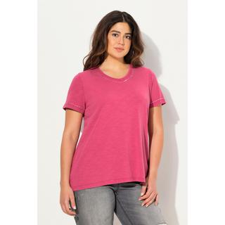 Ulla Popken  T-Shirt, cold dyed, Ziernieten, V-Ausschnitt, Halbarm 