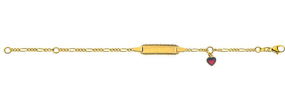 MUAU Schmuck  Bébé Bracelet Figaro Gelbgold 750, 14cm Gravurplatte 2cm Emaille-Herz-Anhänger 