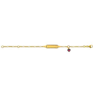 Bébé Bracelet Figaro Gelbgold 750, 14cm Gravurplatte 2cm Emaille-Herz-Anhänger