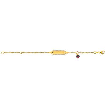 Bébé Bracelet Figaro Gelbgold 750, 14cm Gravurplatte 2cm Emaille-Herz-Anhänger