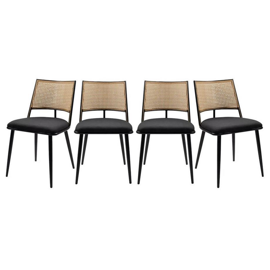 Set von 4 Stühlen mit natürlichem Geflecht undem Metallrahmen  - SCHILLER