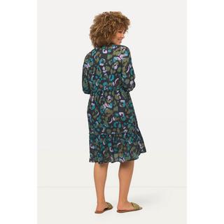 Ulla Popken  Robe midi, multicouche, silhouette trapèze, col montant, manches longues 