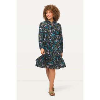 Ulla Popken  Robe midi, multicouche, silhouette trapèze, col montant, manches longues 