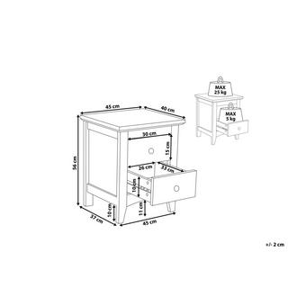 Beliani Comodino 2 cassetti en Fibra a media densità (MDF) Rustico JOLIET  