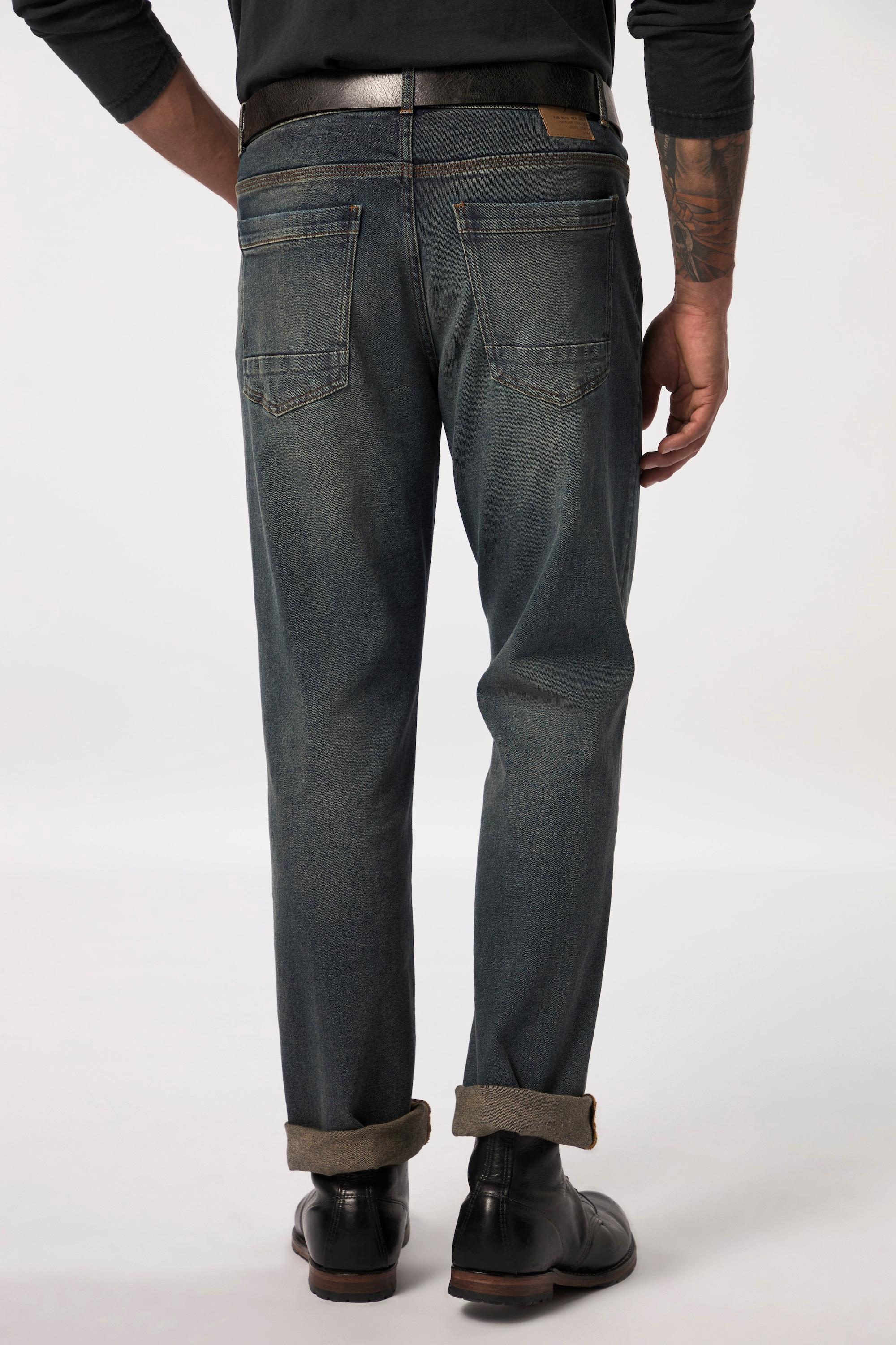 JP1880  Jeans con taglio speciale per l'addome, effetto sdrucito, vestibilità normale e cinque tasche, disponibili fino alla tg. 72 