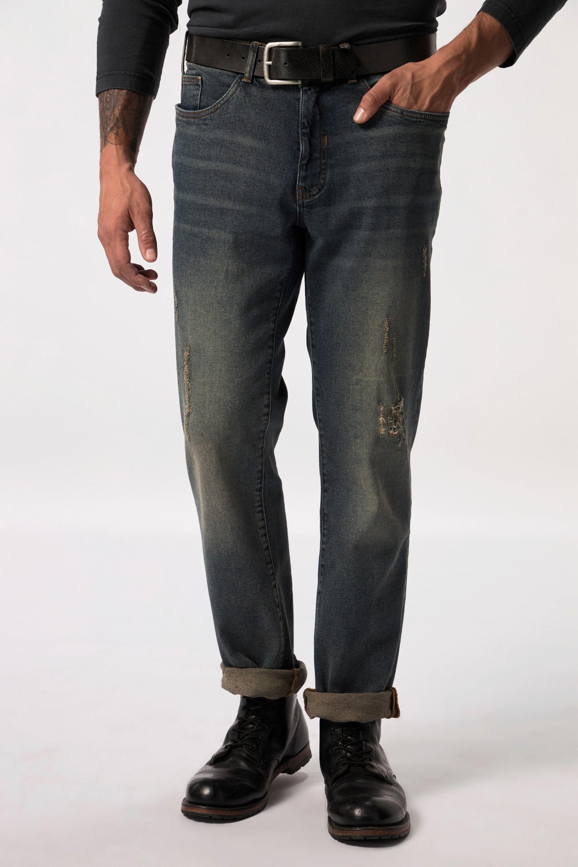 JP1880  Jeans con taglio speciale per l'addome, effetto sdrucito, vestibilità normale e cinque tasche, disponibili fino alla tg. 72 