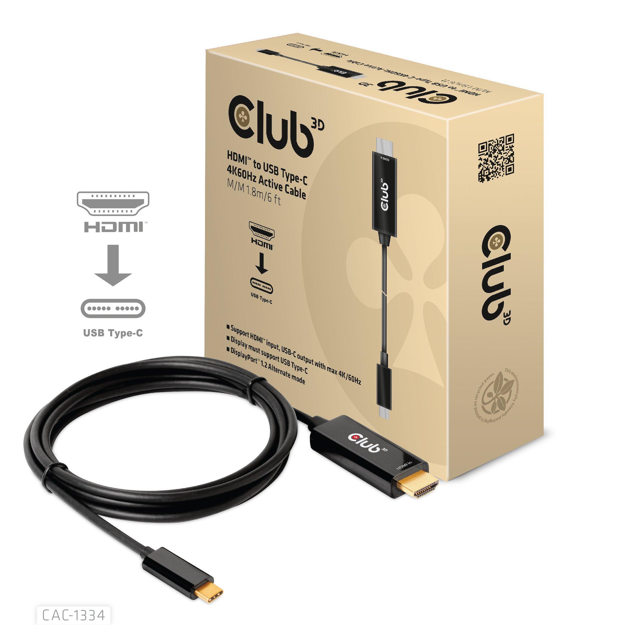 Club3D  CLUB3D HDMI to USB Type-C 4K60Hz Active Cable M/M 1.8m/6 ft 