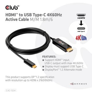 Club3D  CLUB3D HDMI to USB Type-C 4K60Hz Active Cable M/M 1.8m/6 ft 