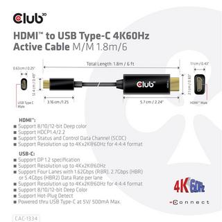 Club3D  CLUB3D CAC-1334 câble vidéo et adaptateur 1,8 m HDMI Type A (Standard) USB Type-C 