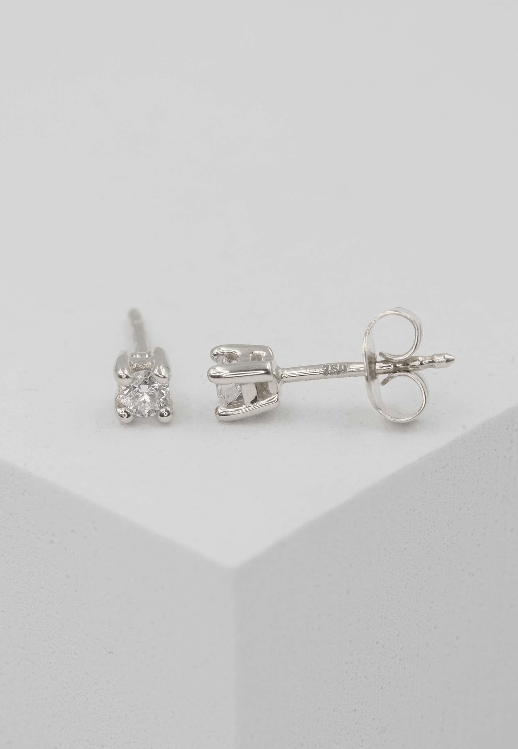 MUAU Schmuck  Clous d'oreilles solitaire 4 poignées en or blanc 750 diamants 0,25ct. 4,5mm 