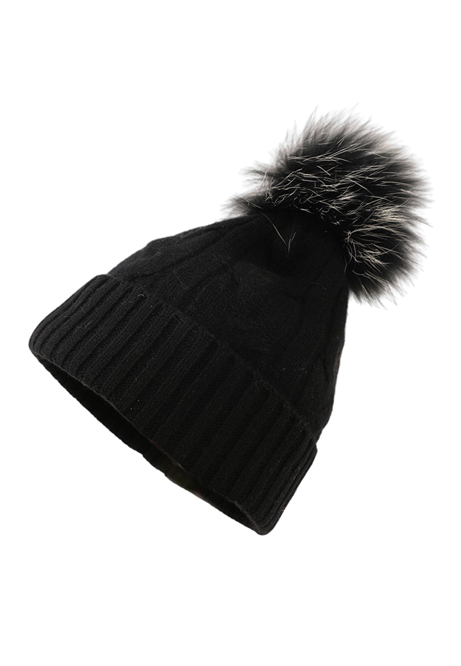 Image of Weiche Kaschmir-mütze Mit Zopfmuster Damen Schwarz ONE SIZE