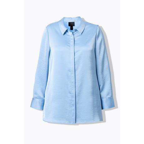 Ulla Popken  Camicia in raso con retro più lungo, colletto da camicia e maniche lunghe 