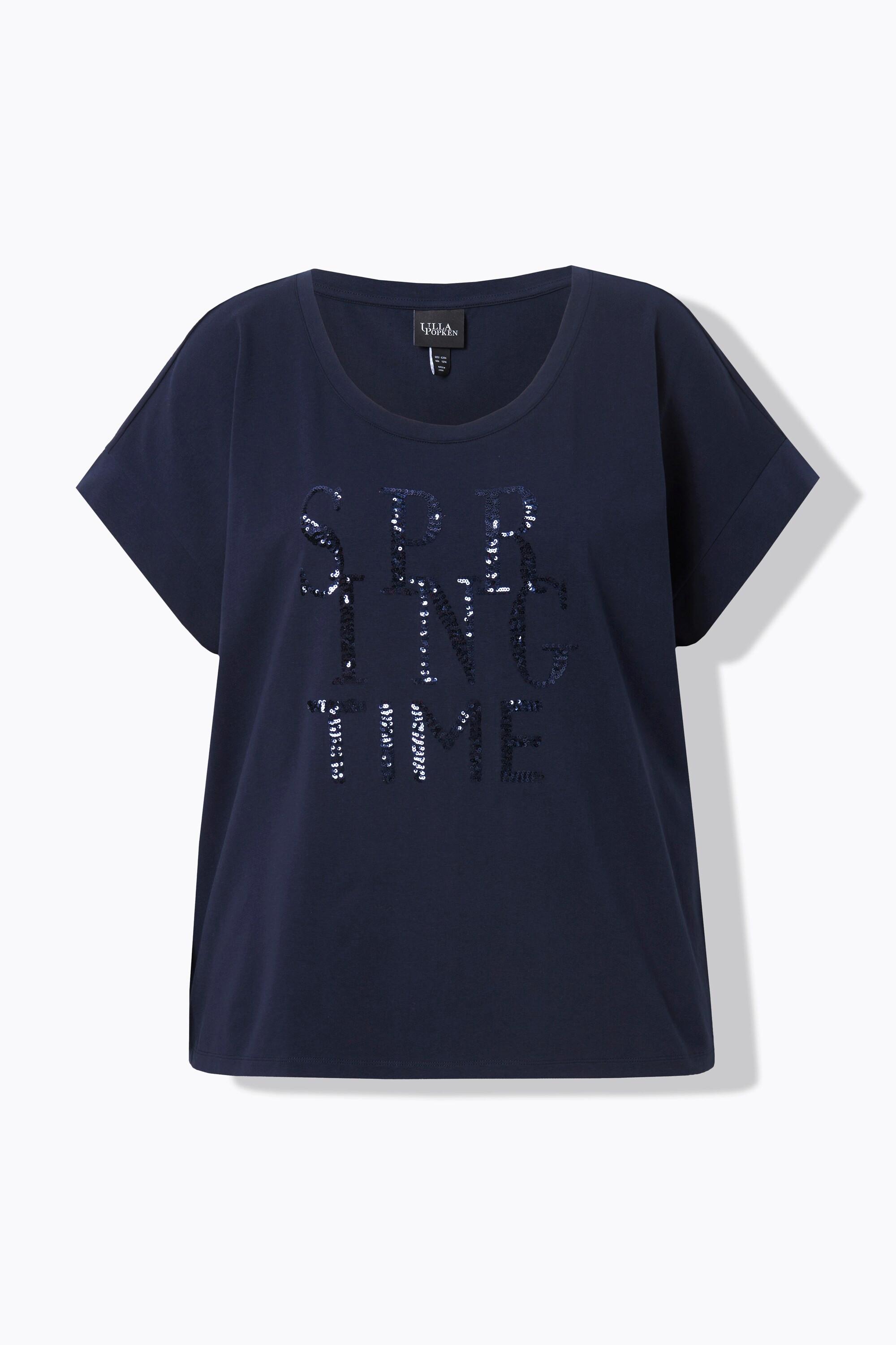 Ulla Popken  T-shirt oversize à paillettes, col rond et manches courtes 