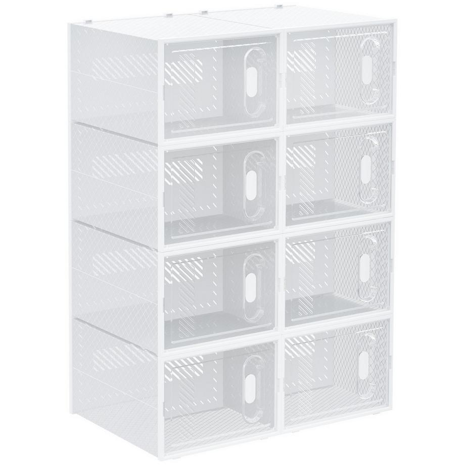 Northio  Lot de 8 boîtes à chaussures, organisateur de chaussures avec portes magnétiques, boîte à chaussures avec couvercle, rangement à chaussures en plastique, pour chaussures jusqu'à la taille 45, transparent + blanc 