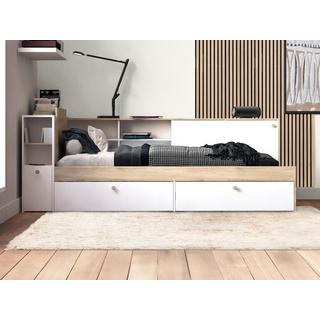 Vente-unique Letto 90 x 200 cm Con vani portaoggetti Bianco e Naturale + Rete - LIARA  