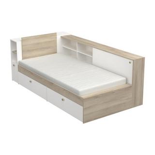 Vente-unique Letto 90 x 200 cm Con vani portaoggetti Bianco e Naturale + Rete - LIARA  