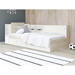 Vente-unique Letto 90 x 200 cm Con vani portaoggetti Bianco e Naturale + Rete - LIARA  